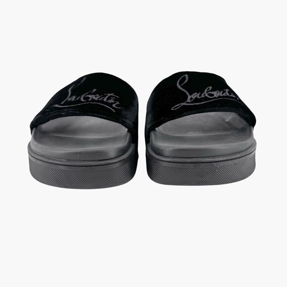 Christian Louboutin 'Navy Pool' Slide Sandals Size 37 US 7 Black Velvet Logo 35 - Picture 6 of 12